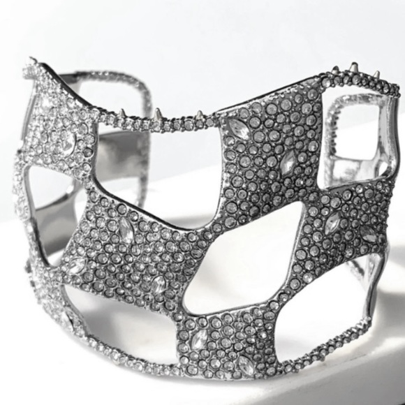 ALEXIS BITTAR •NEW Silver Pavé Crystal Checkerboard Georgian Cuff Bracelet